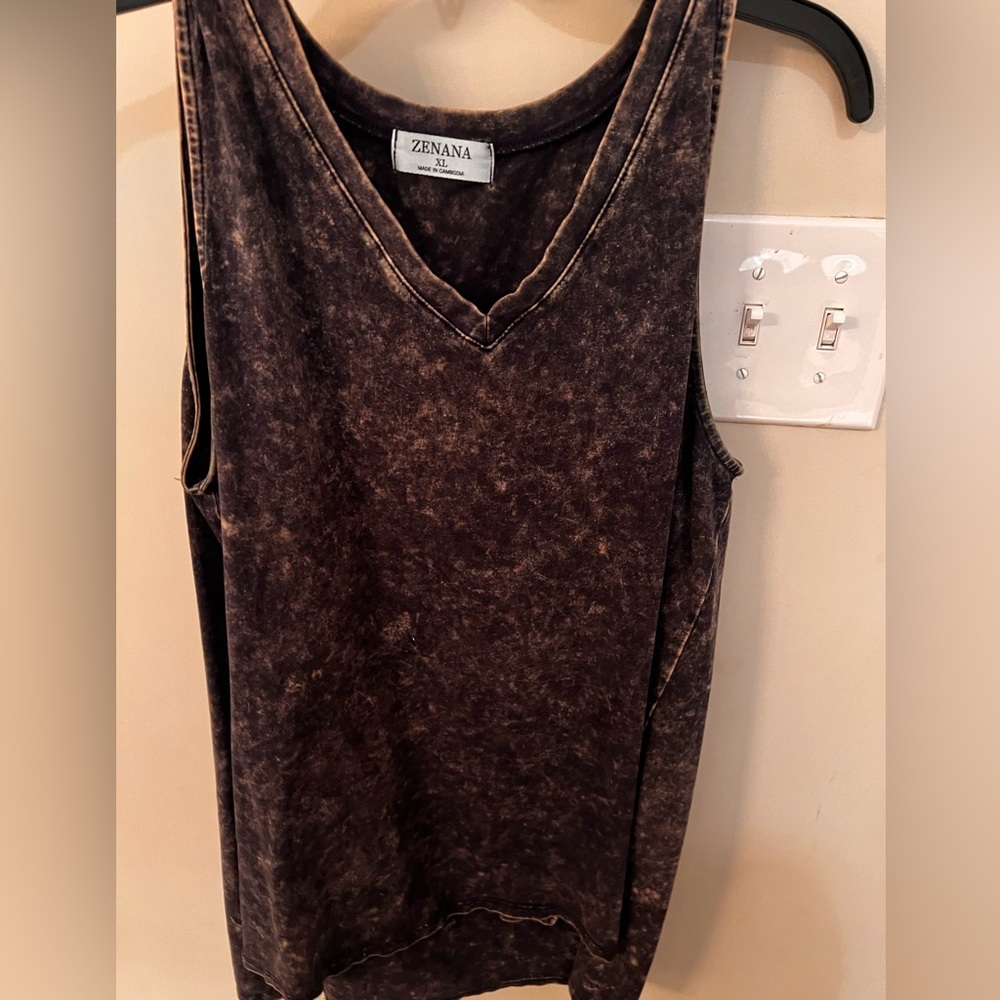 Turquoise/Navy Acid washed v neck tank top. Zenana XL